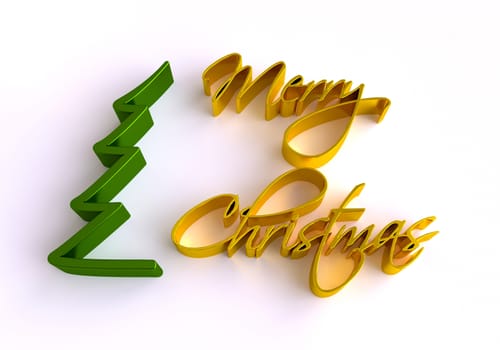 Christmas Greeting Card. 3D Merry Christmas lettering.