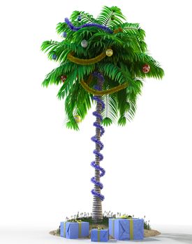 Isolate New Year palm tree with decoration concept holiday element