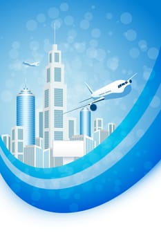 Blue Business Background with City and two Airplanes