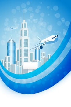 Blue Business Background with City and two Airplanes