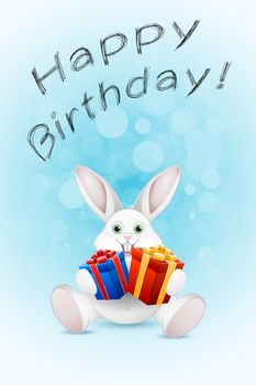 Happy Birthday Card with Rabbit and  Gift