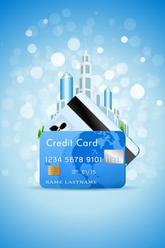 Blue Background with Sparkles City and Credit Cards