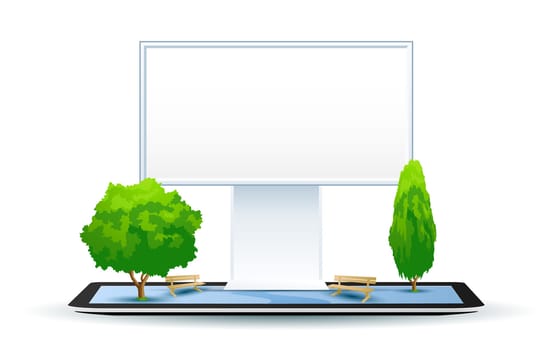 Empty Billboard with Trees and benches on Tablet Computer
