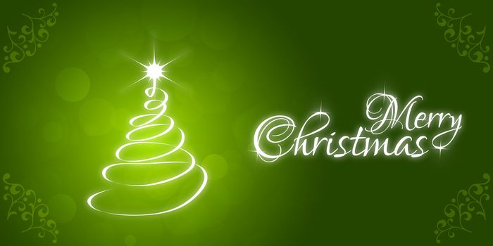 Christmas Greeting Card. Merry Christmas lettering with Christmas Tree