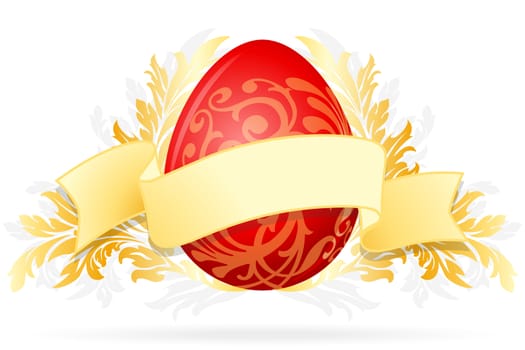 Isolated Easter Egg with Floral Decoration and Ribbon