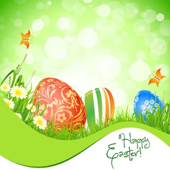 Beautiful Easter Background with Flowers and Butterfly