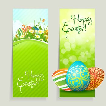 Set of Easter Cards with Decorated Eggs