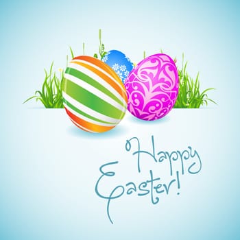 Easter Background with Decorated Eggs and Green Grass