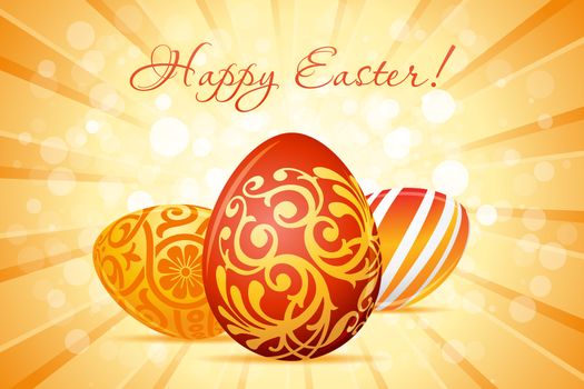 Easter Background with Decorated Eggs on Orange Background