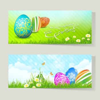 Set of Two Easter Cards with Decorated Eggs