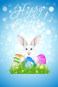 Easter Background with Eggs and Rabbit