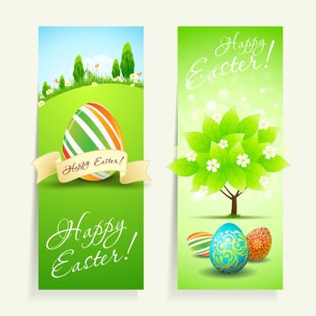 Set of Two Easter Cards with Decorated Eggs