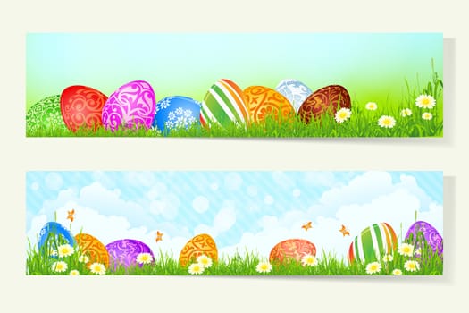 Set of Two Easter Cards with Decorated Eggs