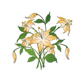 bouquet of flowers in simple colors on white background, vector illustration