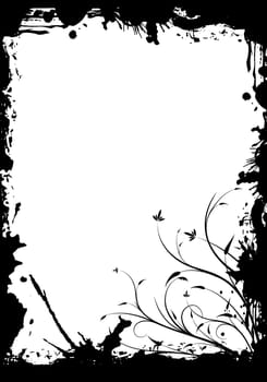 abstract grunge floral decorative black frame vector illustration