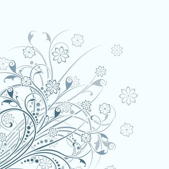 Abstract background witn floral scrolls isolated on lite blue