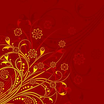 Abstract background witn floral scrolls on red