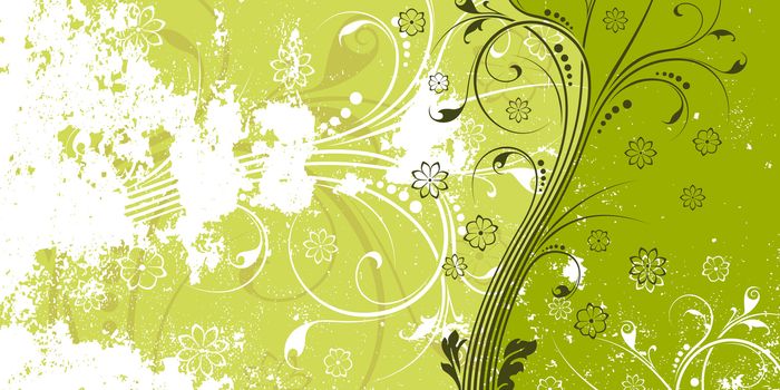 Abstract grunge background with floral scrolls