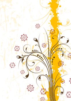 Abstract grunge painted background with floral scrolls vector illustration