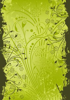 Abstract grunge painted background with floral scrolls vector illustration