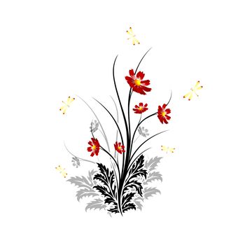 Abstract painted flowers with leaf vector illustration