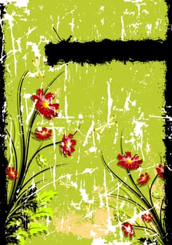 Abstract grunge painted background with flowers vector illustration