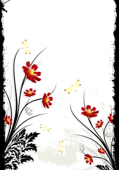 Abstract grunge painted background with flowers vector illustration