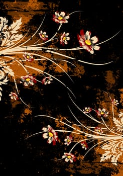 Abstract grunge painted background with flowers vector illustration