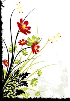 Abstract grunge painted background with flowers vector illustration