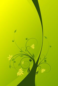 Abstract painted background with floral scroll in green color