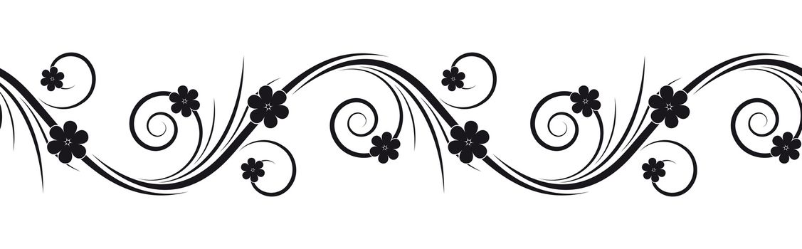 Seamless black floral pattern isolated on white