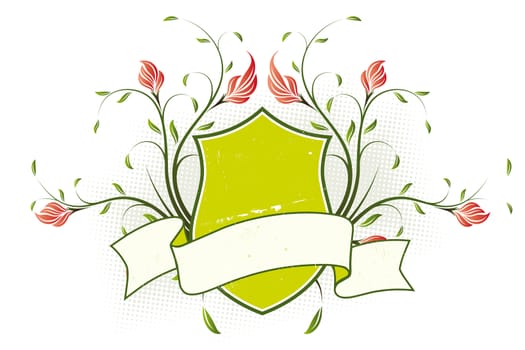 Vector grunge floral background with heraldic plate