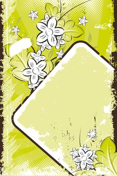 Vector grunge floral background with retro frame