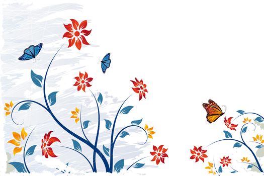 Abstract grunge vector flower background with butterfly