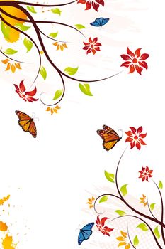 Abstract grunge vector flower background with butterfly