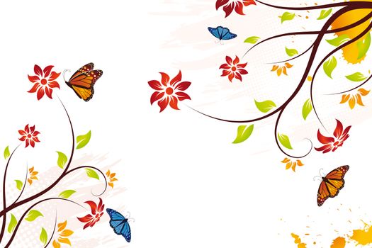 Abstract grunge vector flower background with butterfly