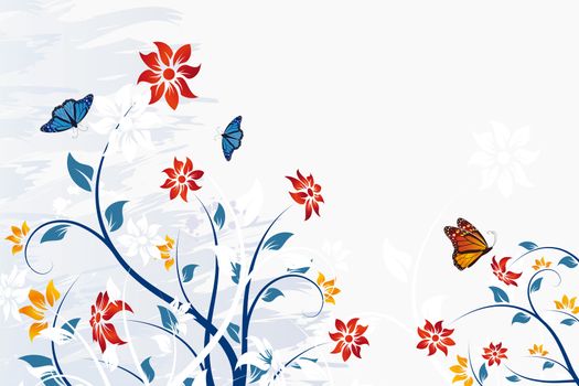 Abstract grunge vector flower background with butterfly