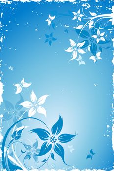 Grunge Floral Background with butterfly. Vector illustration. Abstract Pattern.