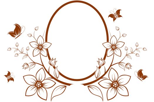 Vector flower frame with butterfly isolated on white