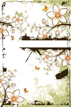 Grunge vector flower background with butterfly and copyspace