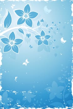 Grunge Floral Background with butterfly. Vector illustration. Abstract Pattern.