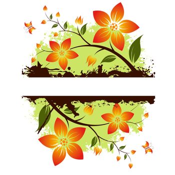 Grunge vector flower background with butterfly and copy-space