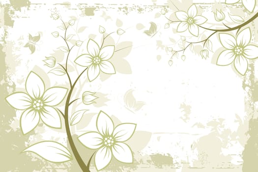 Grunge Floral Background with butterfly. Vector illustration. Abstract Pattern.