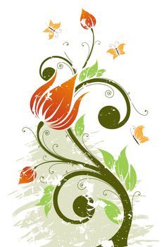 Abstract grunge Flower tree with Butterfly. Vector illustration