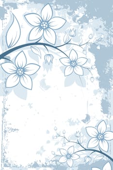 Grunge Floral Background with butterfly. Vector illustration. Abstract Pattern.