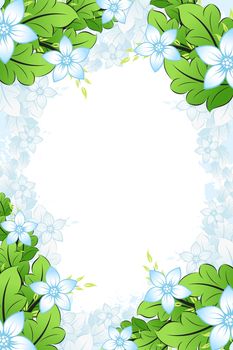 Blue Vector spring flowers frame with leaves