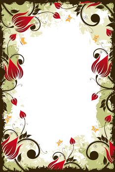 Abstract grunge Flower frame with Butterfly. Vector illustration