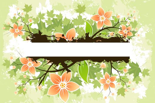 Abstract grunge Flower frame with maple leafs. Vector illustration