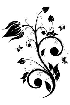 Abstract isolated Flower scroll with Butterfly. Vector illustration