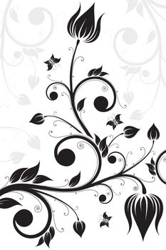 Abstract isolated Flower scroll with Butterfly. Vector illustration